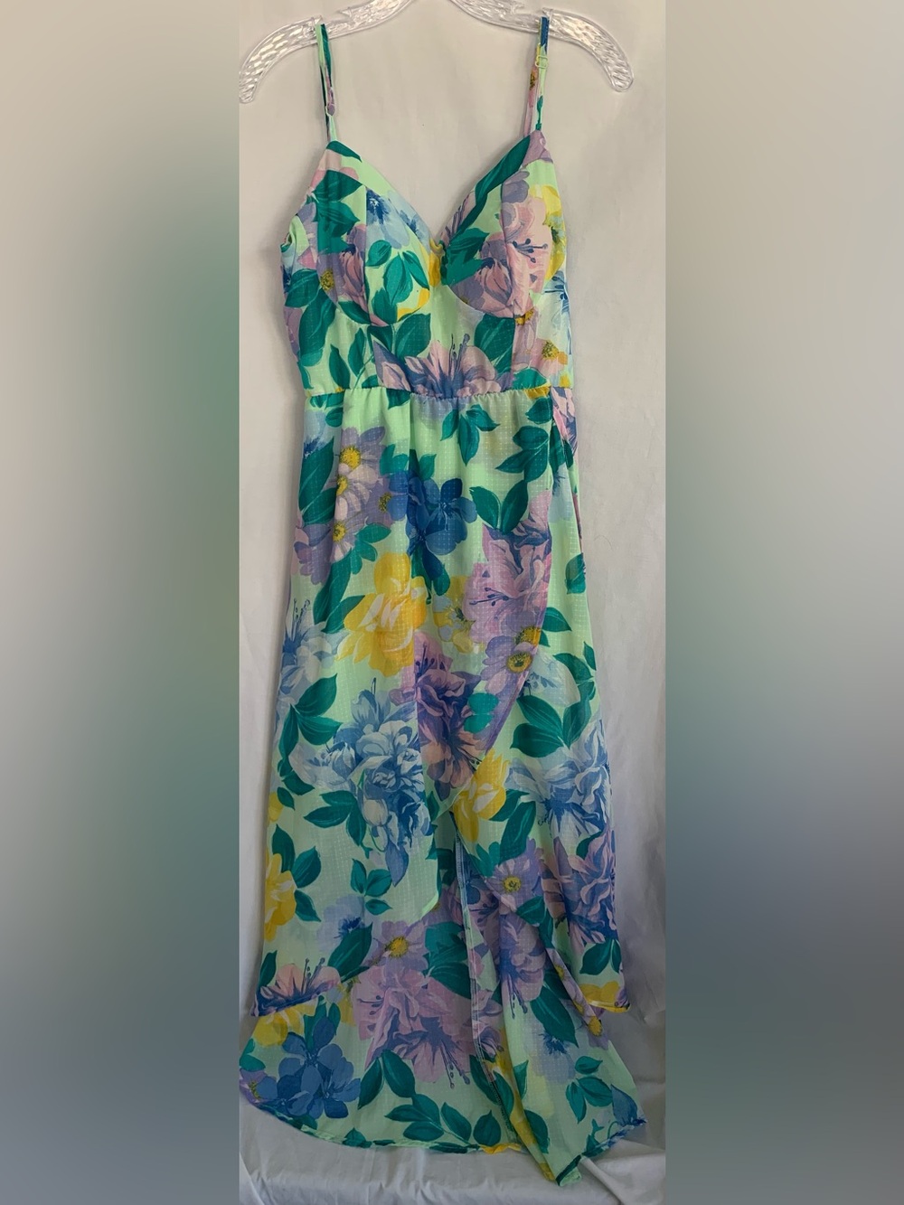 Lily Rose Mint Floral Spaghetti Strap High-Low Maxi Dress